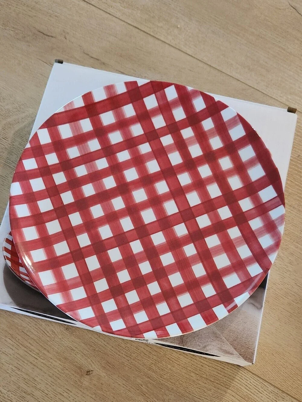 Sur La Table Red and White Gingham Dinner Plates - 4-Piece Set